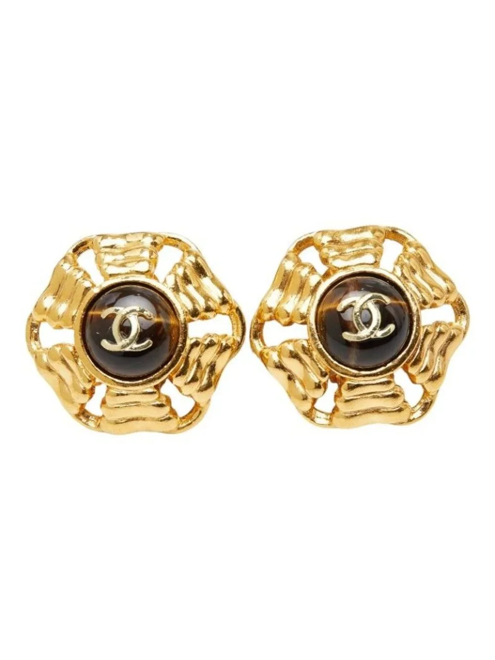Chanel CC Logo Earrings Gold Plated Tiger